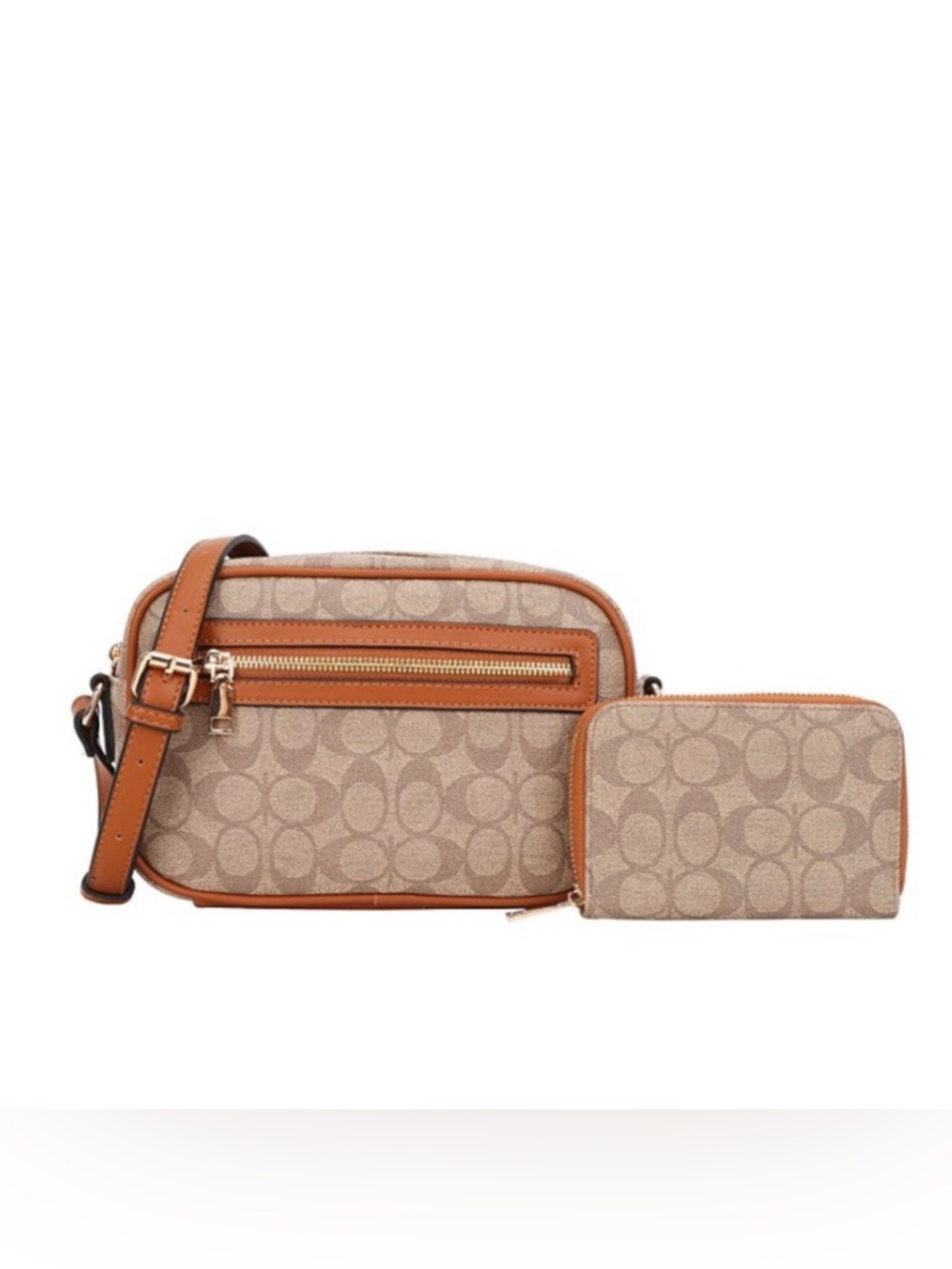 NEW Tan Oval Monogram Crossbody Bag With Wallet